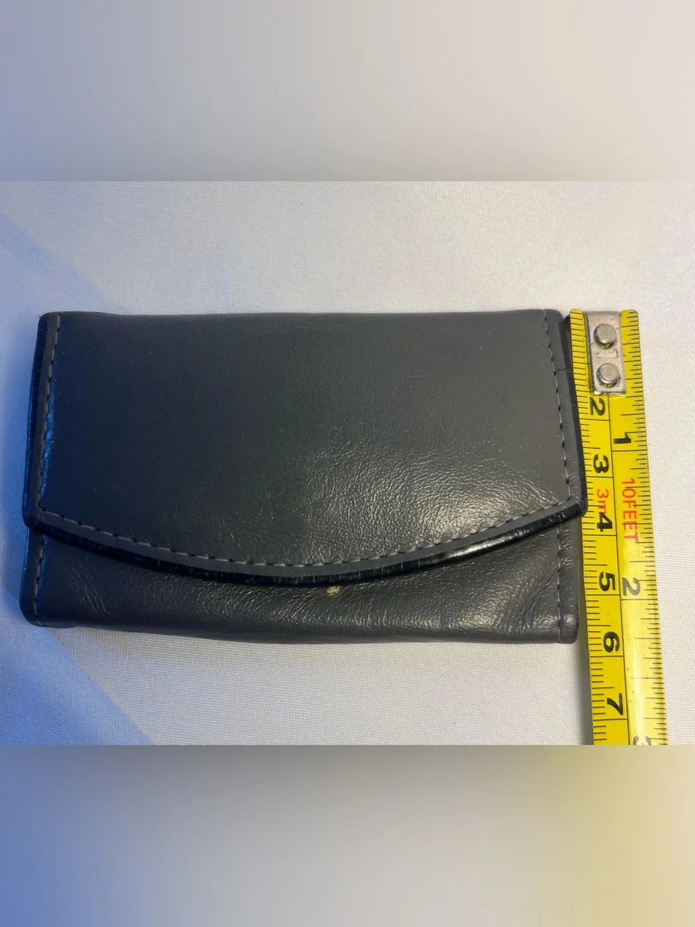 Pierre Cardin Vintage Grey Full Grain Cowhide Leather Trifold Key Wallet Pouch